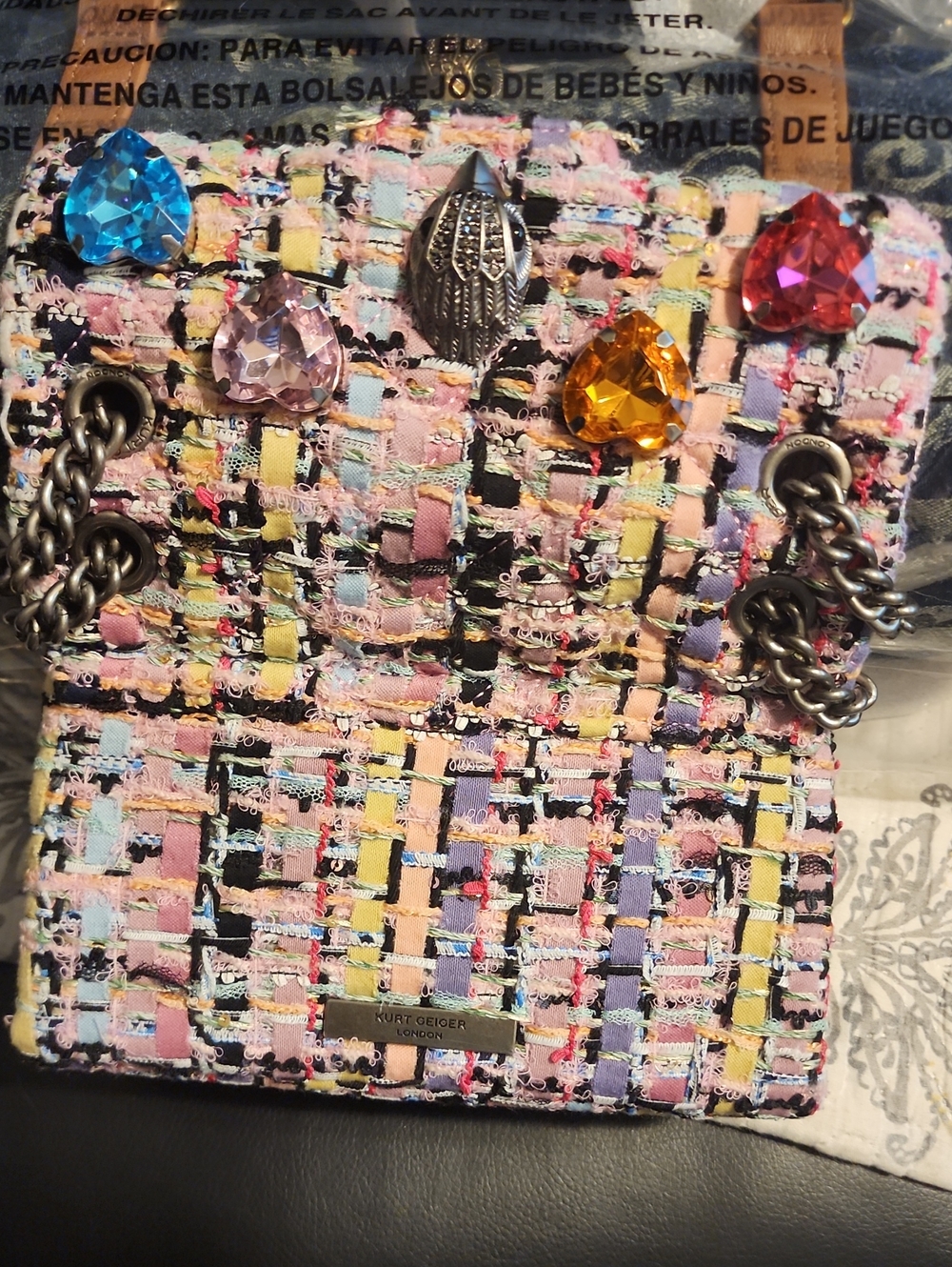 Kurt Geiger Love Bag Multicolor Tweed Shoulder Bag - Picture 4 of 4